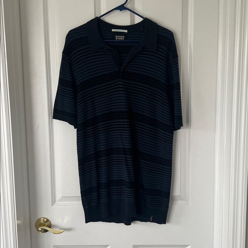 Scotch & Soda Navy and Blue Striped Sweater Polo